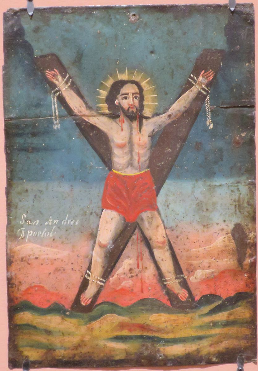 'Saint_Andrew,_Apostle',_anonymous_Mexican_retablo,_oil_on_tin,_mid_19th_century,_El_Paso_Museum_of_Art
